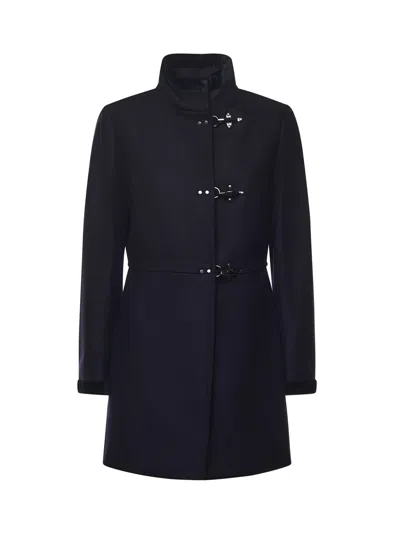 Fay High Collar Long Sleeves Mid-length Coat In Blue