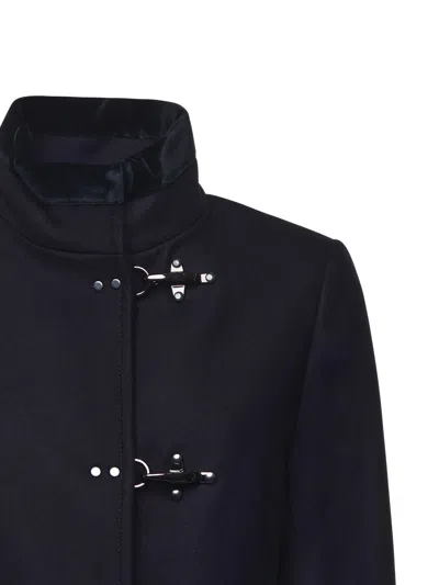 Fay High Collar Long Sleeves Mid-length Coat In Blue