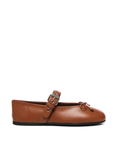 Miu Miu Leather Ballet Flats In Brown