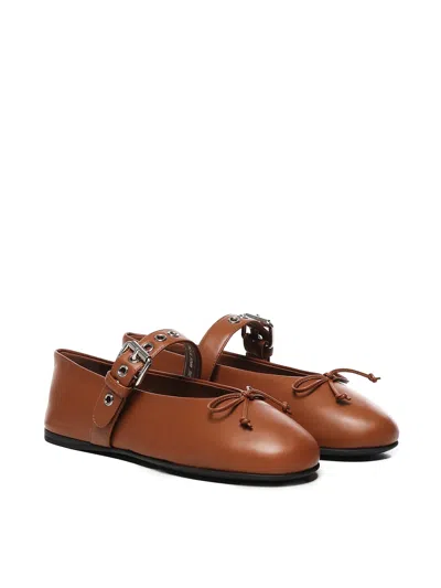 Miu Miu Leather Ballet Flats In Brown