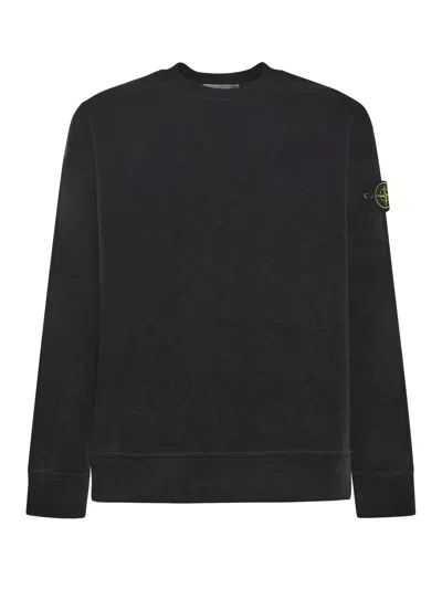 Stone Island Crew Neck Sweatshirt In Cotton Jersey In Black