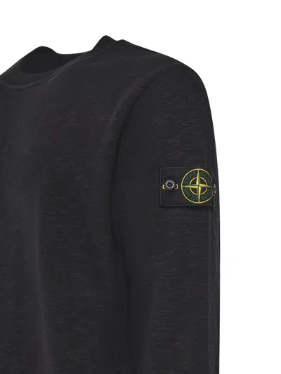 Stone Island Crew Neck Sweatshirt In Cotton Jersey In Black
