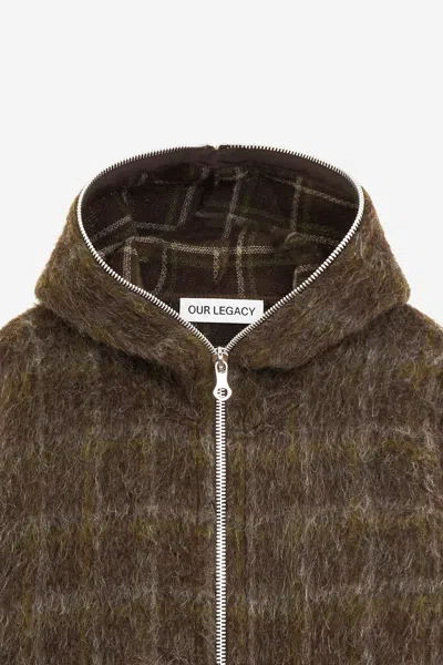 Our Legacy Textured Full Zip Hood Sweatshirt With Cozy Hood In Brown