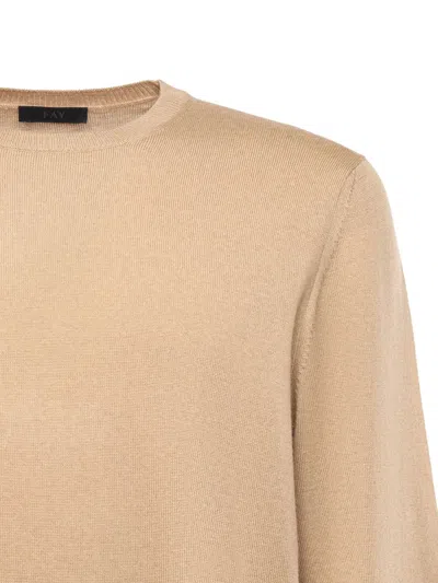 Fay Crew-neck Jumper In Shaved Cotton Knit In Neutral