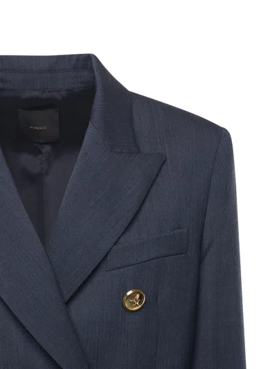 Pinko Double-breasted Blazer With Gold Buttons In Blue