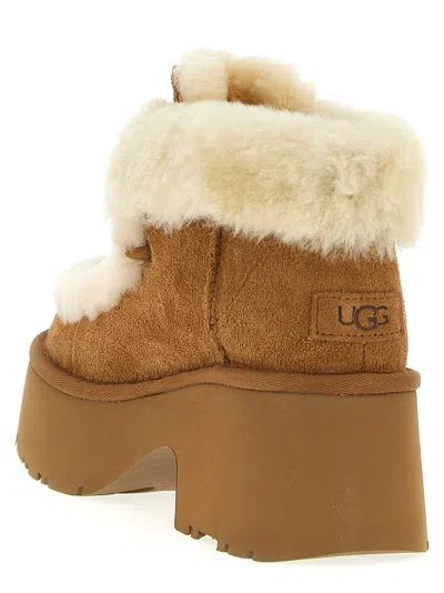 Ugg Esmee Beige Ankle Boots With Fur Detailing And Platform In Suede Woman In Brown