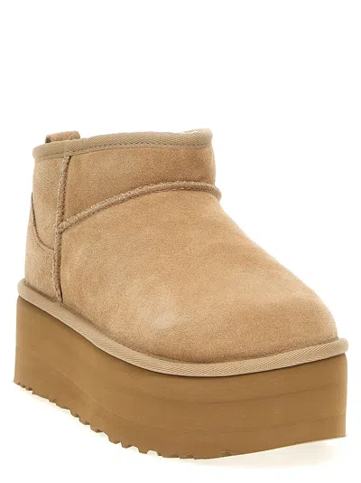 Ugg Sand Suede Classic Ultra Mini Platform Ankle Boots In Neutral