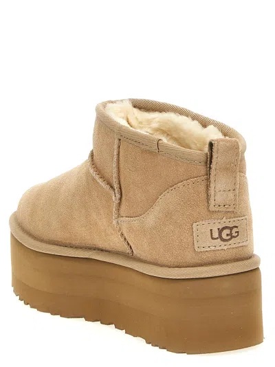 Ugg Sand Suede Classic Ultra Mini Platform Ankle Boots In Neutral
