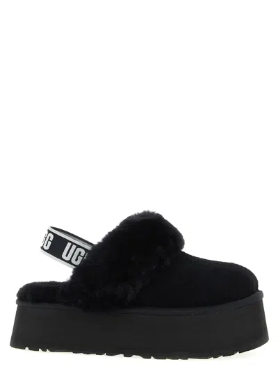 Ugg Black Leather Clog With Faux Fur And Elastic Back  In Black