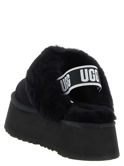 Ugg Black Leather Clog With Faux Fur And Elastic Back  In Black
