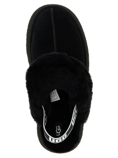 Ugg Black Leather Clog With Faux Fur And Elastic Back  In Black