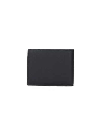 Ferragamo Gancini Leather Compact Wallet Textured Finish In Black