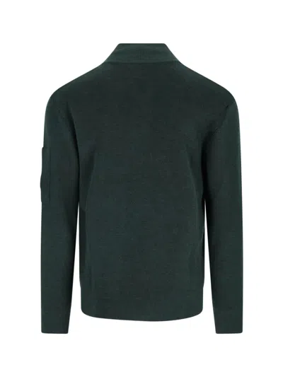 C.p. Company Rich Green Knit Sweater With Classic Ribbed Details In Green