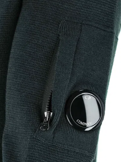 C.p. Company Rich Green Knit Sweater With Classic Ribbed Details In Green