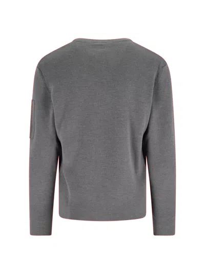 C.p. Company Classic Grey Knit Sweater With Distinctive Lens Detail In Gray