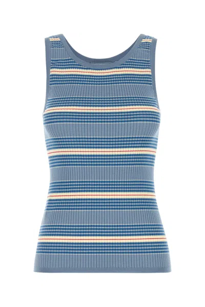 Prada Embroidered Stretch Cotton Blend Tank Top In Blue