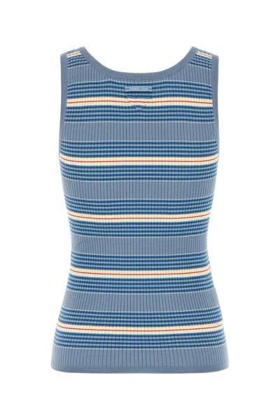 Prada Embroidered Stretch Cotton Blend Tank Top In Blue