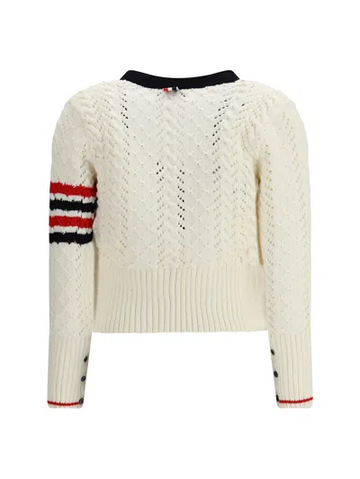 Thom Browne Textured Knit Cardigan Featuring Contrast Trim In White