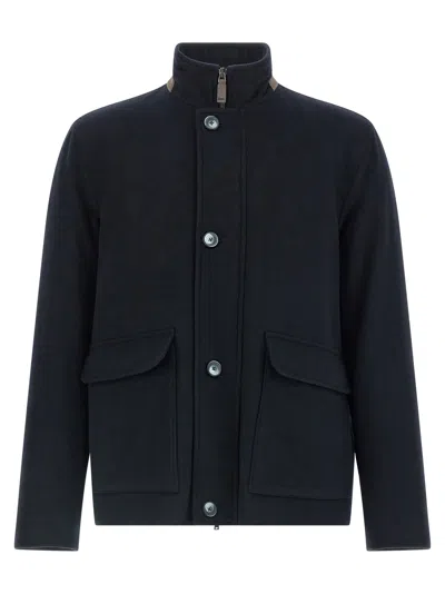 Herno High-neck Buttoned Jacket In Blue