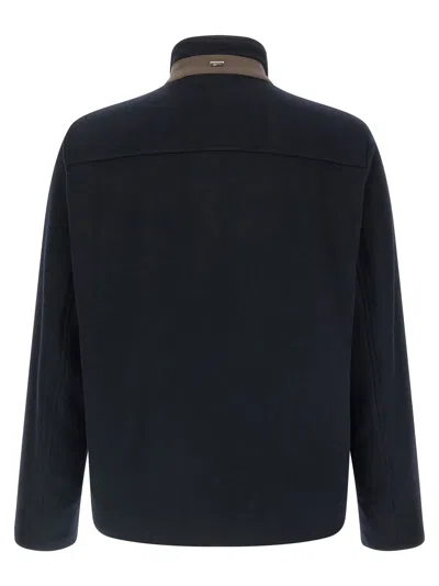 Herno High-neck Buttoned Jacket In Blue