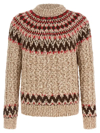 Moncler Jacquard Wool Blend Sweater With Geometric Pattern In Multi