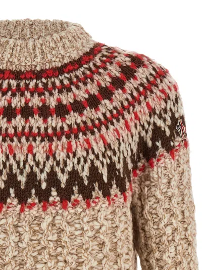 Moncler Jacquard Wool Blend Sweater With Geometric Pattern In Multi
