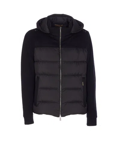 Moorer Hooded Padded Quilted Jacket Sleeves In Black