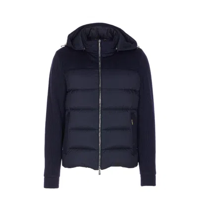 Moorer Hooded Padded Quilted Jacket Sleeves In Blue