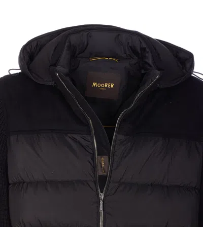 Moorer Hooded Padded Quilted Jacket Sleeves In Black