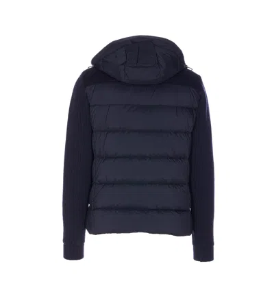 Moorer Hooded Padded Quilted Jacket Sleeves In Blue