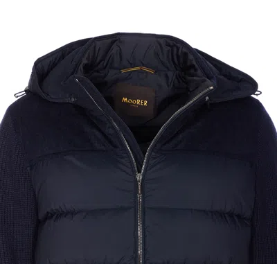 Moorer Hooded Padded Quilted Jacket Sleeves In Blue