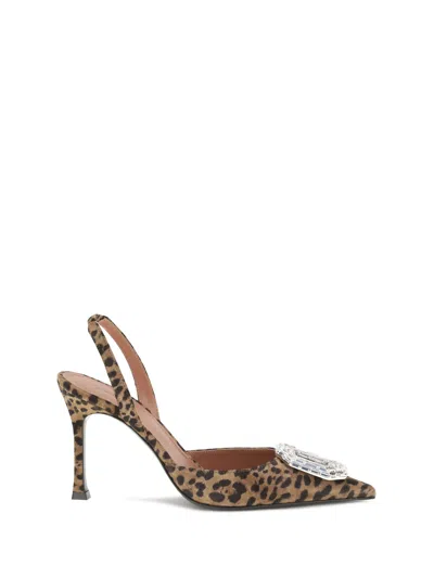 Amina Muaddi Pointed-toe Slingback Heels With Crystal Embellishment In Animal Print