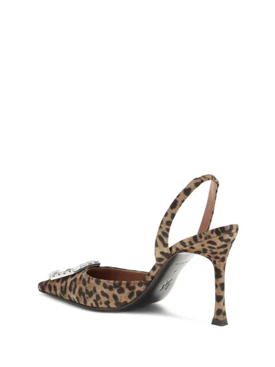 Amina Muaddi Pointed-toe Slingback Heels With Crystal Embellishment In Animal Print