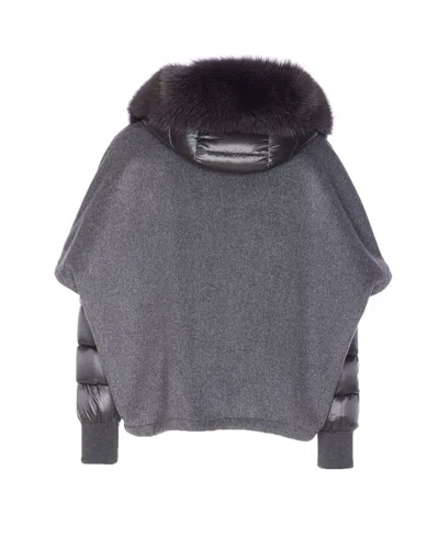 Moorer Hooded Down Jacket Featuring Quilted Sleeves In Gray