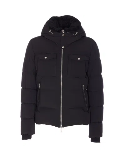 Moorer Padded Hooded Jacket Chest Pockets In Black