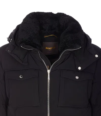 Moorer Padded Hooded Jacket Chest Pockets In Black