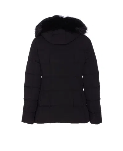 Moorer Hooded Jacket With Fur Trim And Quilted Pattern In Black