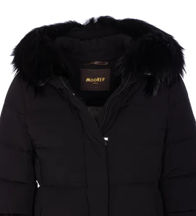 Moorer Hooded Jacket With Fur Trim And Quilted Pattern In Black