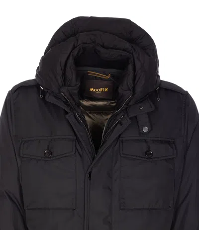 Moorer Quilted Hooded Jacket Removable Hood In Blue