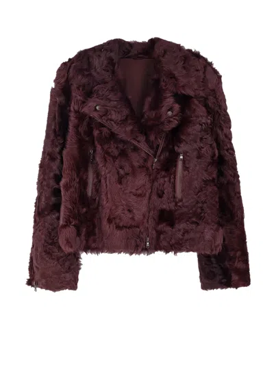 Brunello Cucinelli Asymmetrical-zip Shearling Jacket In Brown