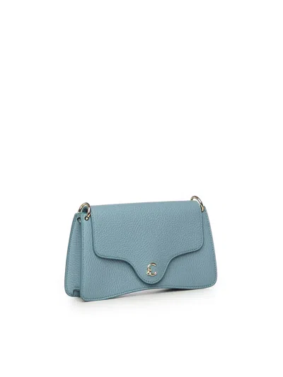 Coccinelle Logo-embroidered Shoulder Bag In Blue