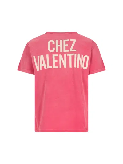 Valentino Graphic Print Cotton T-shirt With Short Sleeves In Red