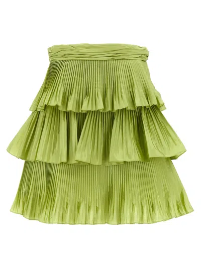 Valentino High Waist Pleated Tiered Layers Skirt In Green