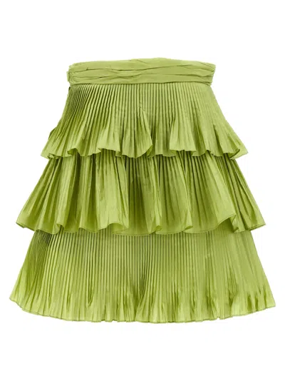 Valentino High Waist Pleated Tiered Layers Skirt In Green