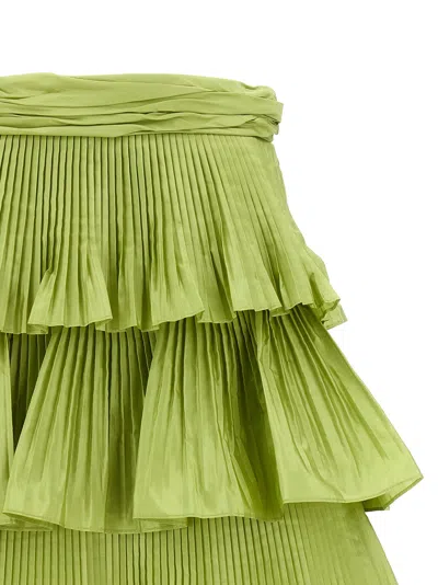 Valentino High Waist Pleated Tiered Layers Skirt In Green