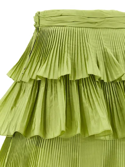 Valentino High Waist Pleated Tiered Layers Skirt In Green