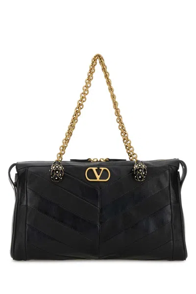 Valentino Garavani  Garavani Panthea Shoulder Bag In Nappa Leather With Chevron Pattern Wom In Black