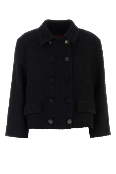 Gucci Double-breasted Wool Jacket Featuring Pockets In Black