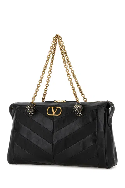 Valentino Garavani  Garavani Panthea Shoulder Bag In Nappa Leather With Chevron Pattern Wom In Black