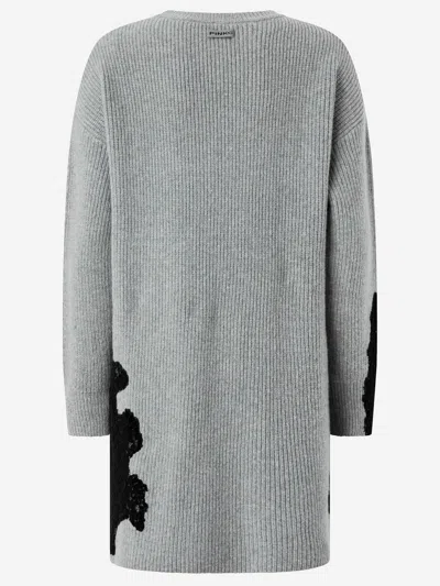 Pinko Stretch Wool Blend Dress With Lace In Gray
